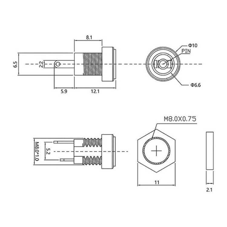 جک مادگی آداپتور مدل 5.5x2.1mm-DC بسته 5 عددی