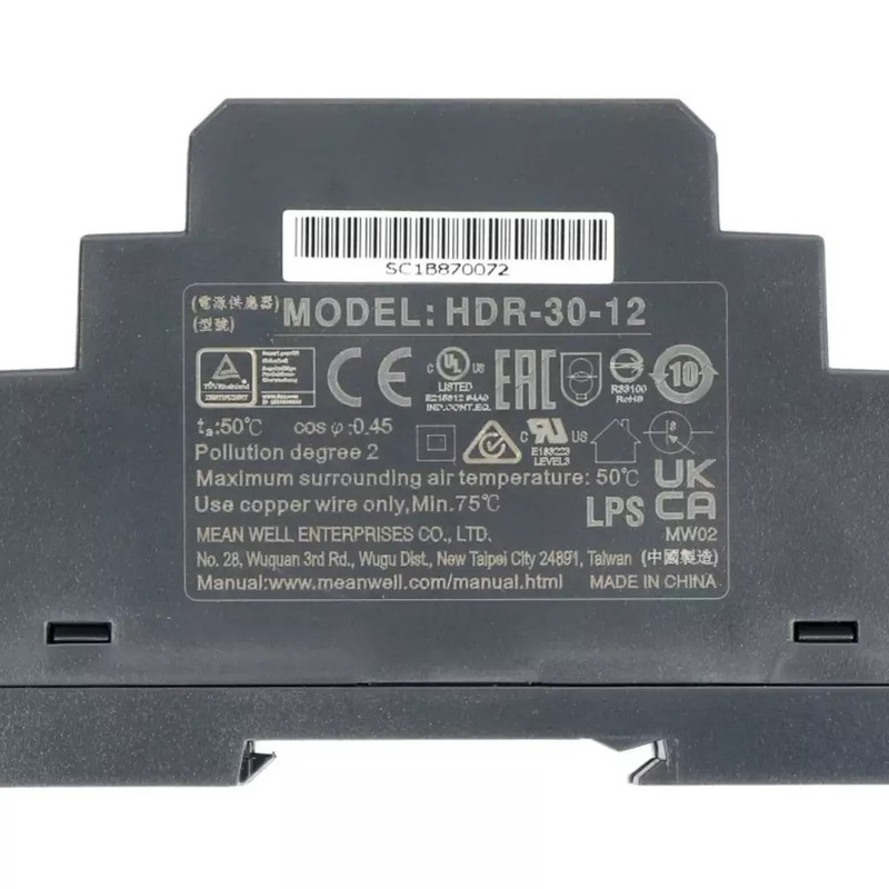 منبع تغذیه 12 ولت 2 آمپر مینول مدل HDR-30-12