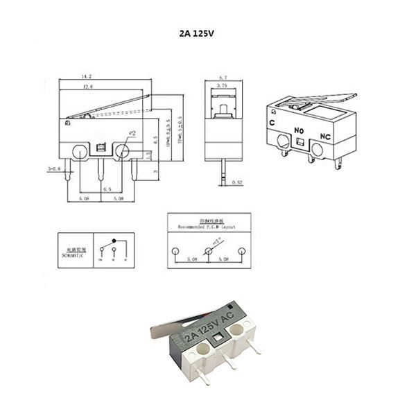 میکرو سوئیچ مدل 2A-125V-KW10 بسته 20 عددی