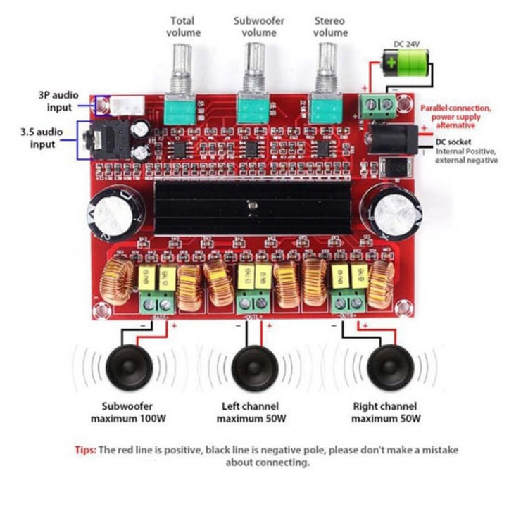 برد آمپلی فایر مدل 2x50W+100W XH-M139