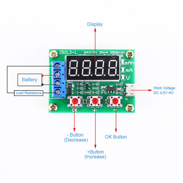 ماژول تستر ظرفیت باتری لیتیوم یون کد 02L3