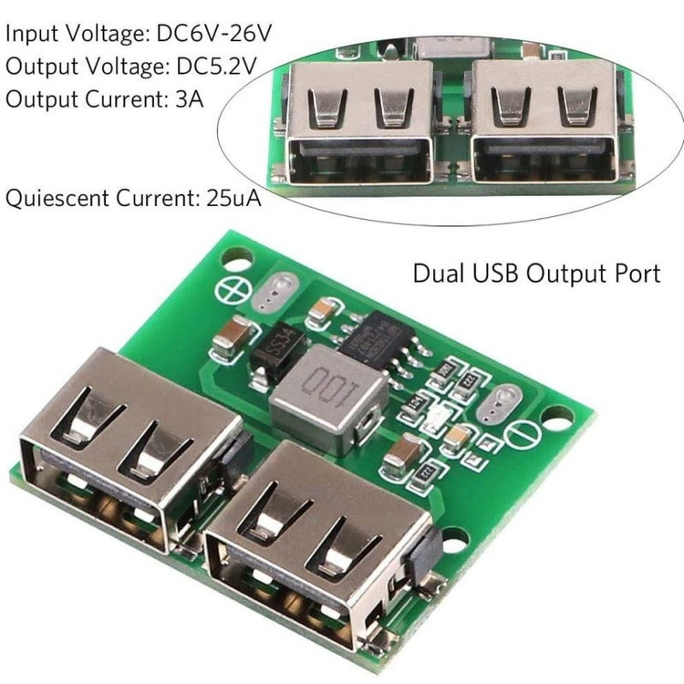 ماژول رگولاتور کاهنده ولتاژ مدل dualSB کد 5V_3A_grn
