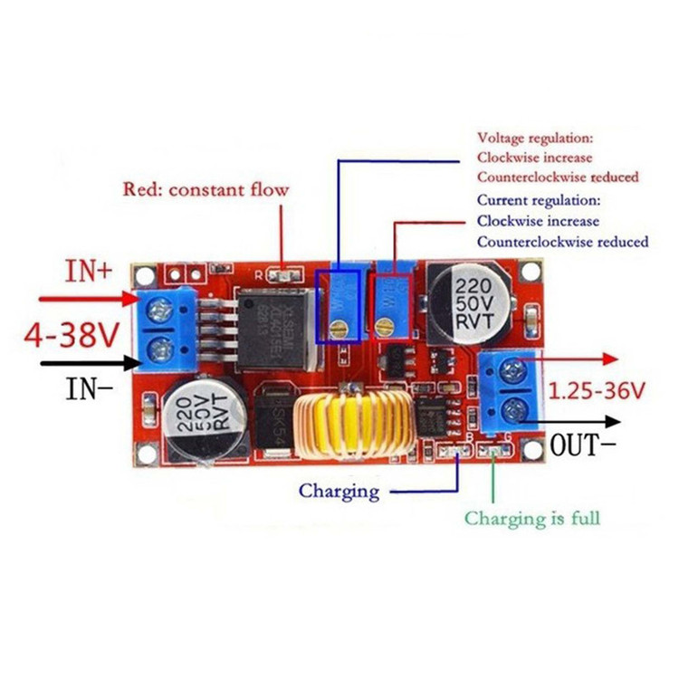 ماژول مبدل DC-DC کاهنده 5 آمپر با کنترل جریان مدل XL4015