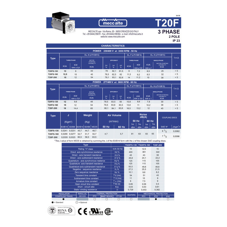 ژنراتور مکالته ایتالیا مدل T20FS-130/A