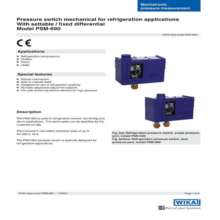 پرشر سوئیچ ویکا مدل PSM-690