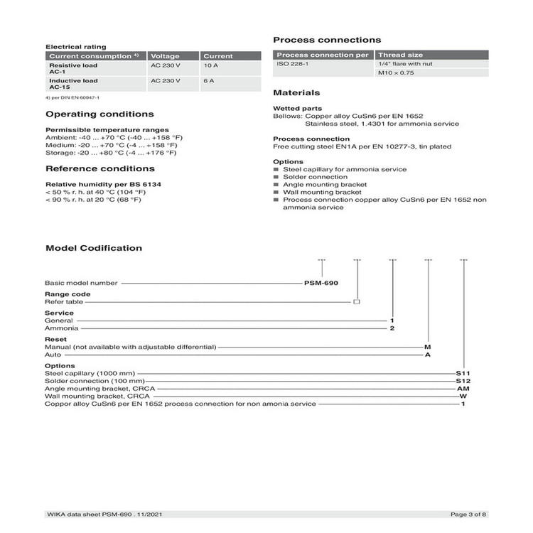 پرشر سوئیچ ویکا مدل PSM-690