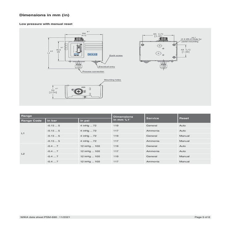 پرشر سوئیچ ویکا مدل PSM-690