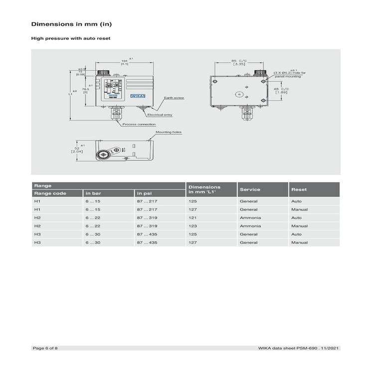 پرشر سوئیچ ویکا مدل PSM-690