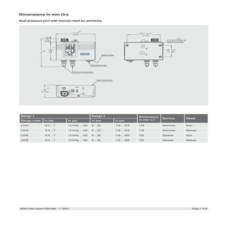 پرشر سوئیچ ویکا مدل PSM-690