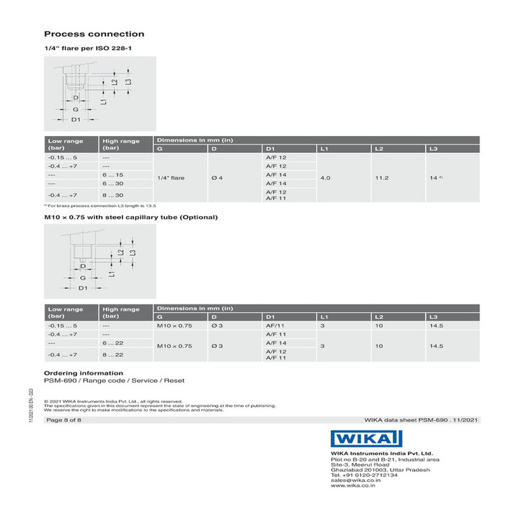 پرشر سوئیچ ویکا مدل PSM-690