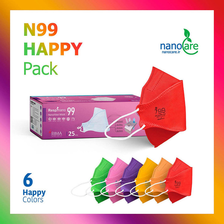 ماسک تنفسی ریما مدل سه بعدی N99 نانو کد Happy-F99 بسته 25 عددی