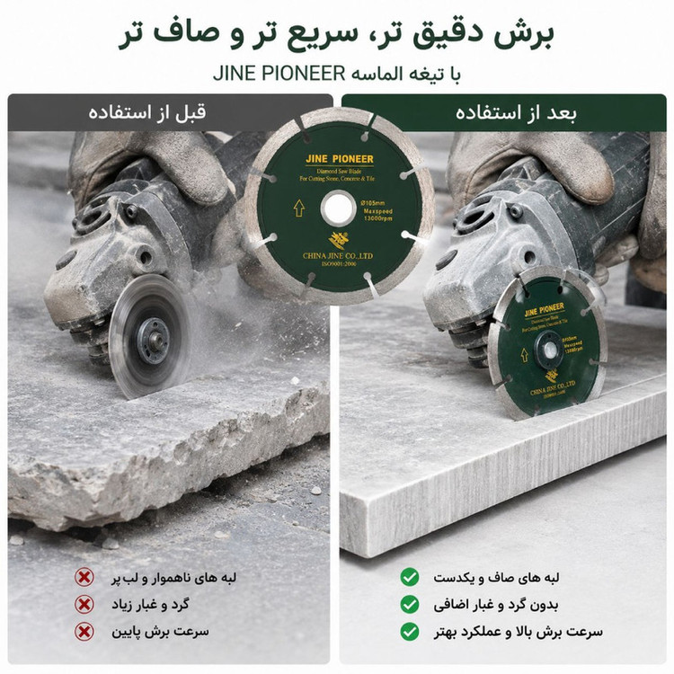 صفحه مینی فرز الماسه سگمنتدار جاین پایونیر مدل 19-GB11270 سایز 105 میلیمتر