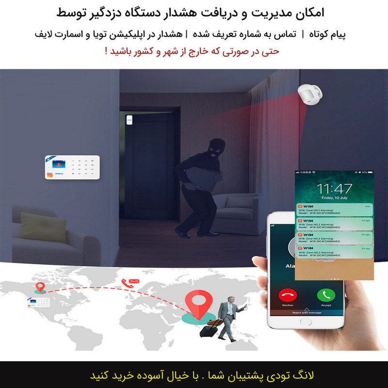 دزدگیر اماکن سیم کارتی کروی مدل W184 ورژن 4G