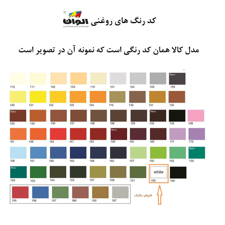 رنگ روغنی سفید نیمه مات الوان کد 100 حجم 1000 میلی لیتر