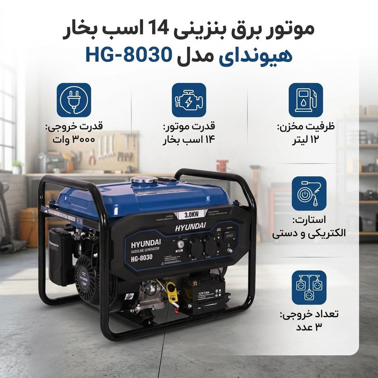 موتور برق بنزینی 14 اسب بخار هیوندای مدل HG-8030